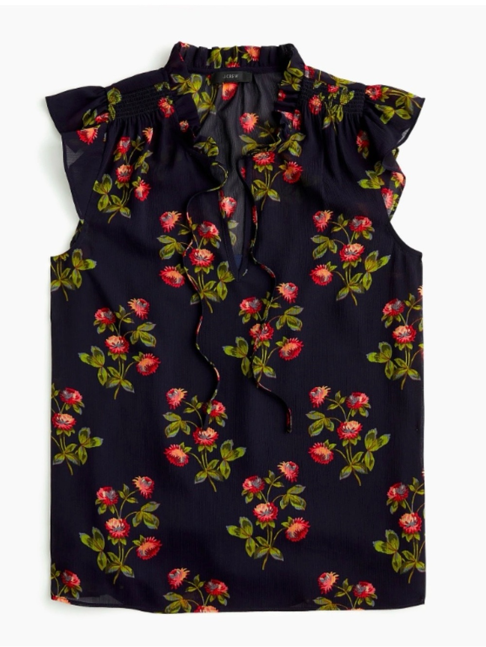 J. Crew Point Sur Sleeveless Tie Neck Floral, Hillside Green NWOT